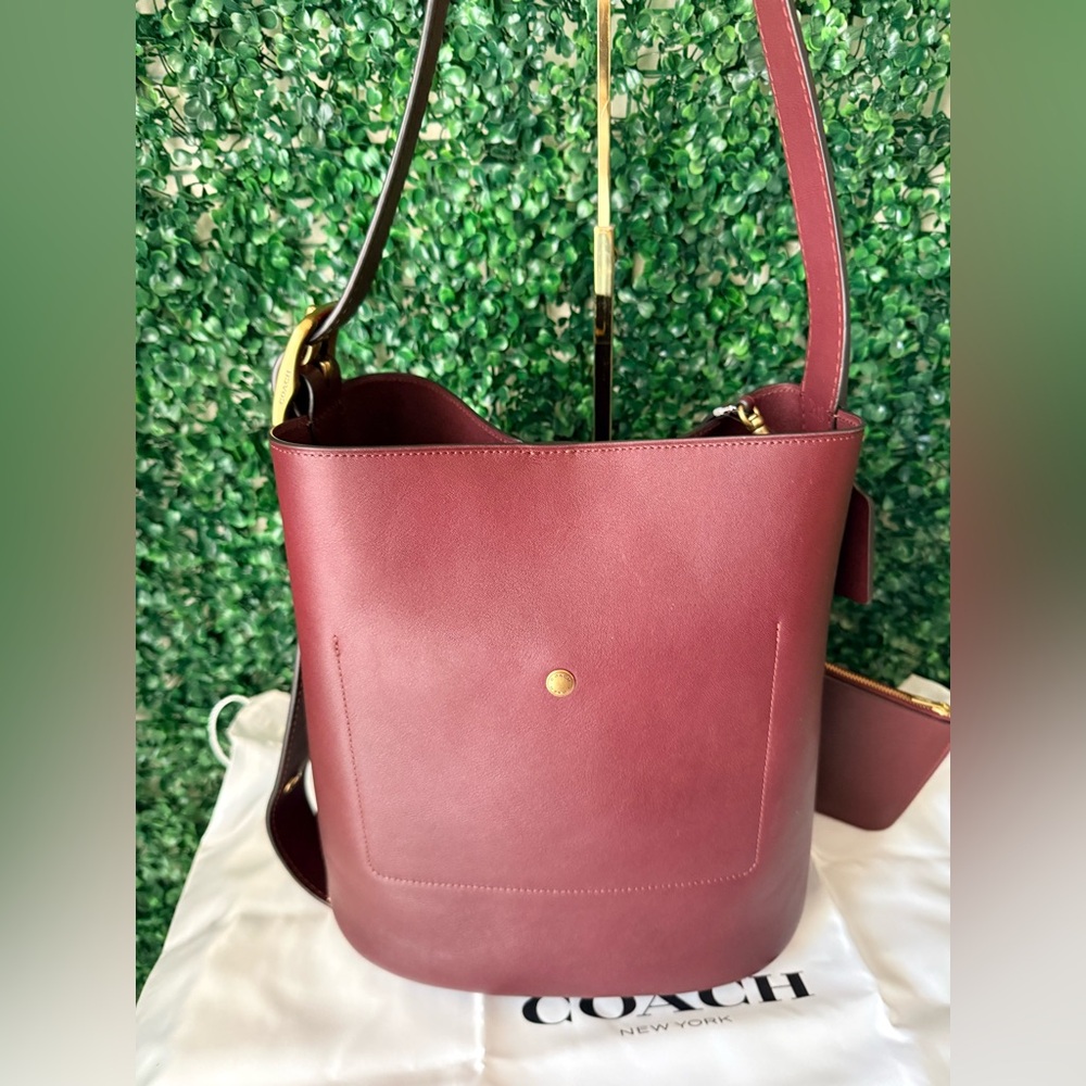 Coach Burgundy Bleecker Leather Shoulder Bucket Bag - Picture 7 of 9